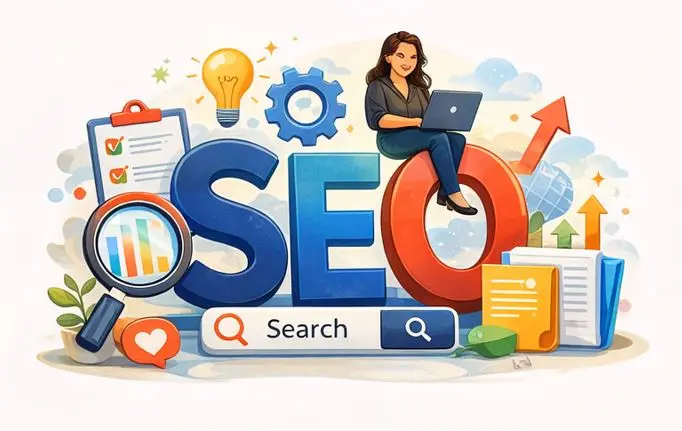 A top freelance digital marketing expert in Dubai working on her laptop on SEO